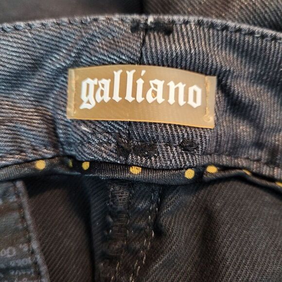 Galliano Black Waxed Moto Jeans 32 Ankle Zip Pockets Military Trenchcore Italy - Picture 14 of 15